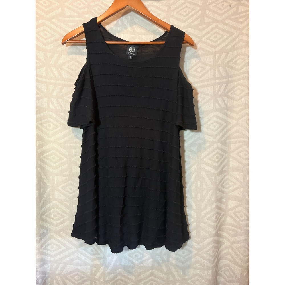 Bobeau Black‎ Cold Shoulder Ruffle Tiered Sleeveless Dress L Large